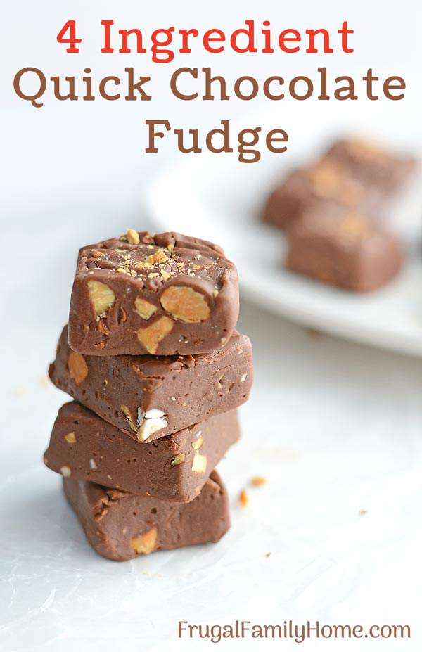 We love this quick and easy no bake chocolate fudge recipe. Make a batch and give it as a Christmas gift or enjoy it yourself. This 4 ingredient fudge turns our smooth and creamy it just melts in your mouth.
