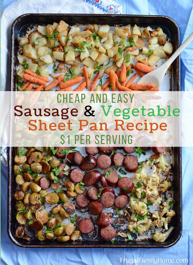 A super easy sausage and vegetable sheet pan dinner. Make your own combination of onions, Brussels sprouts, and potatoes roasted in the oven for a quick dinner. That’s easy to clean up too since it’s made in one pan.