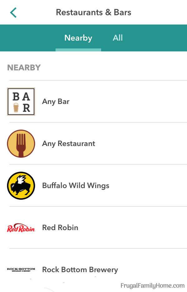 Photo of the restaurant screen in the Ibotta app