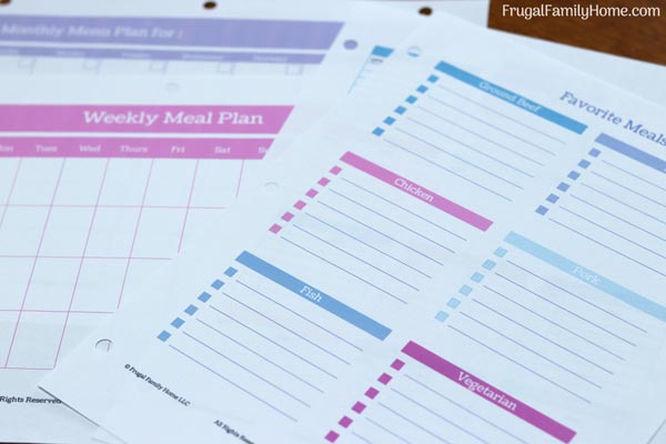 meal planning sheets for a homemaking binder