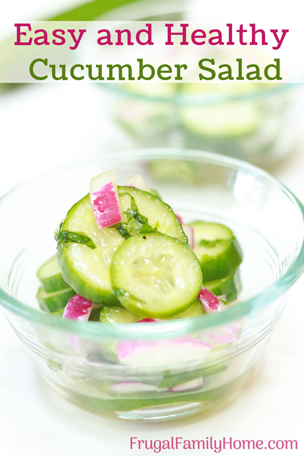 Up close photo of the easy cucumber salad recipe.