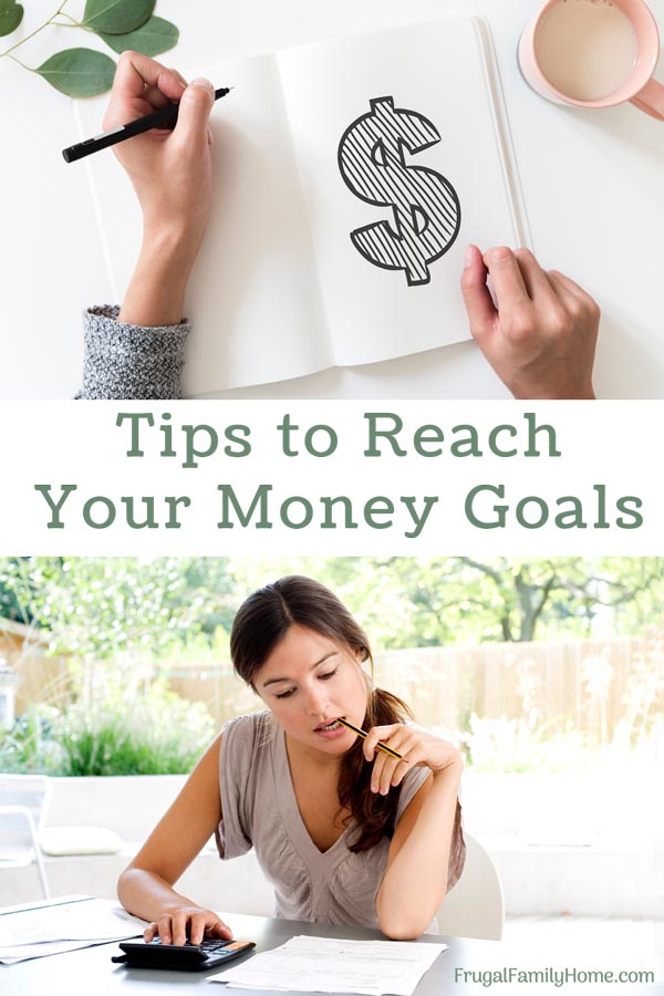 money sign on a book and a women working on meeting money goals.