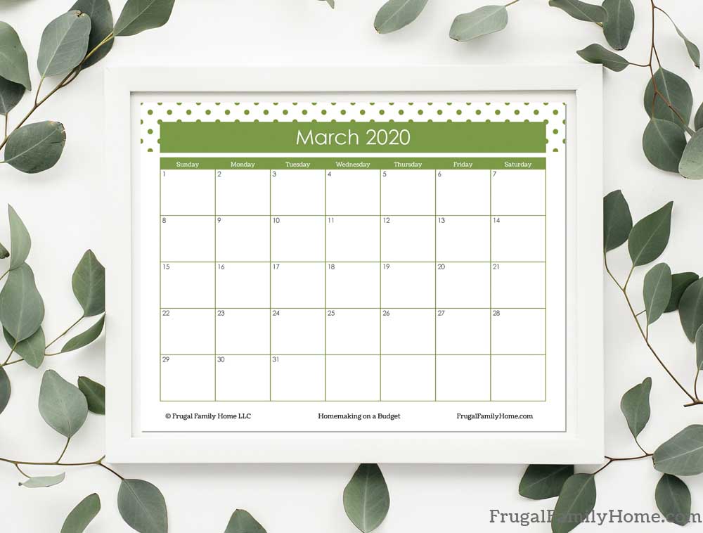 Editable and Printable March Calendar Pack Frugal Family Home