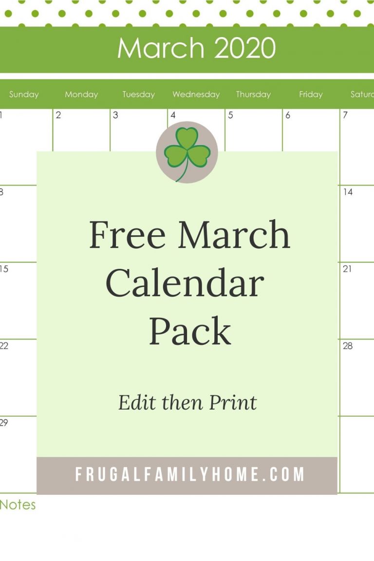 Editable and Printable March Calendar Pack | Frugal Family Home