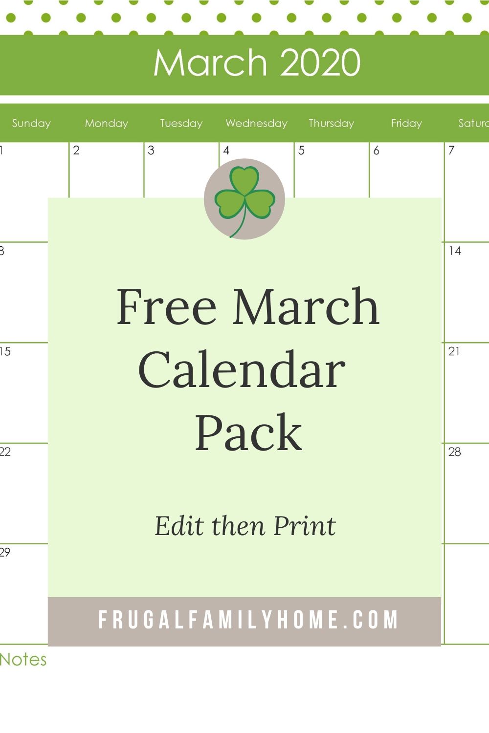 Editable and Printable March Calendar Pack Frugal Family Home