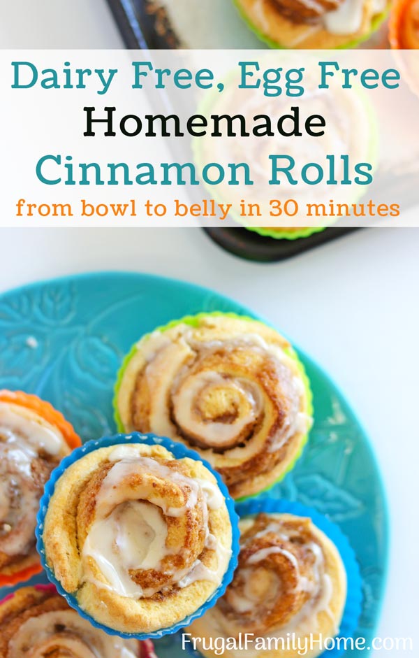 Dairy free egg free cinnamon rolls made without yeast.