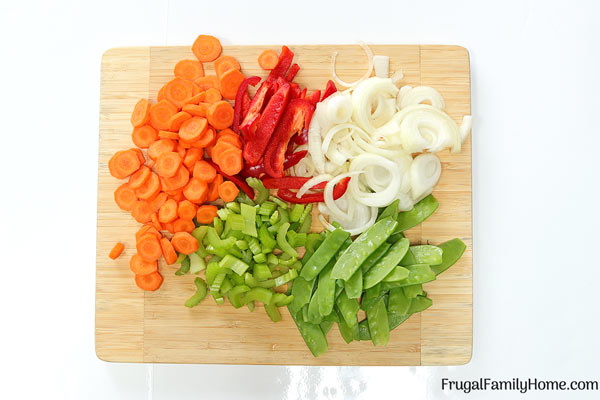 The chopped vegetables for easy stir fry