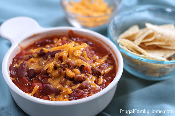 Taco soup made in the crockpot with cheese.
