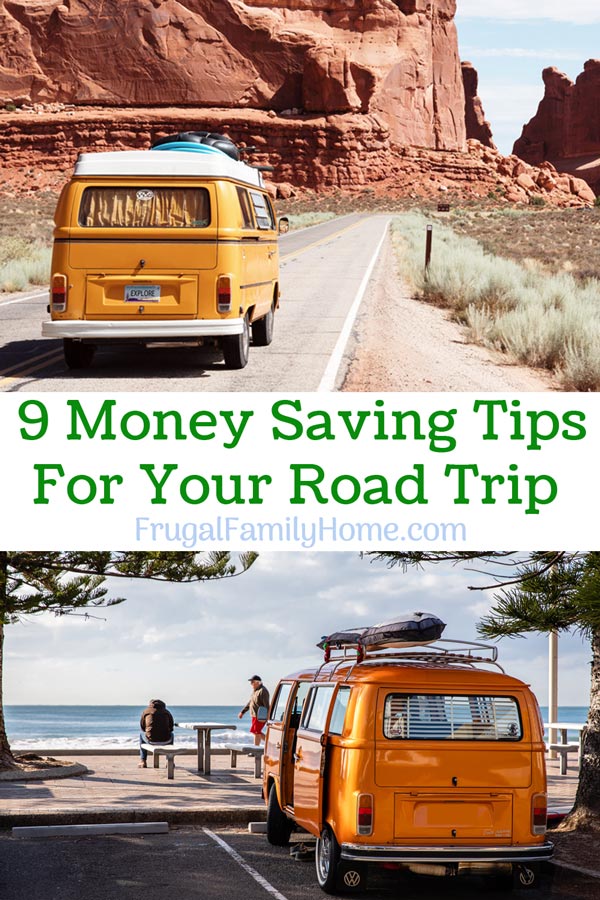 Traveling in a van on a road trip to save money.