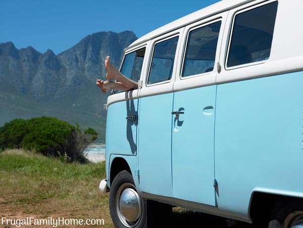 Relaxing in a van on vacation on a road trip.