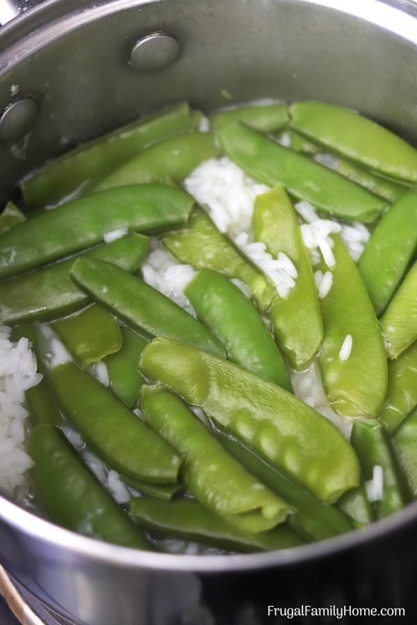 The vegetables and rice cooked together ready to serve.