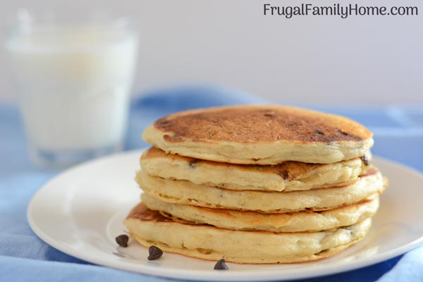 a stack of chocolate chip pancakes