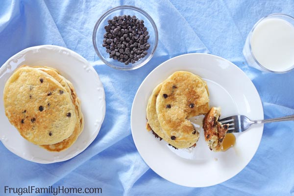 Serving of the homemade chocolate chip pancakes. 