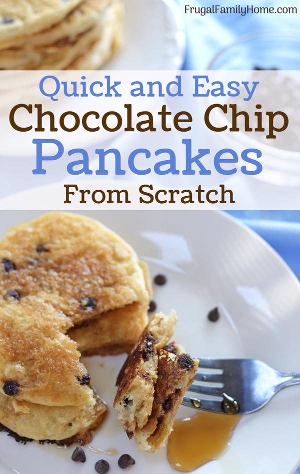 Chocolate chip pancakes on a plate to serve.