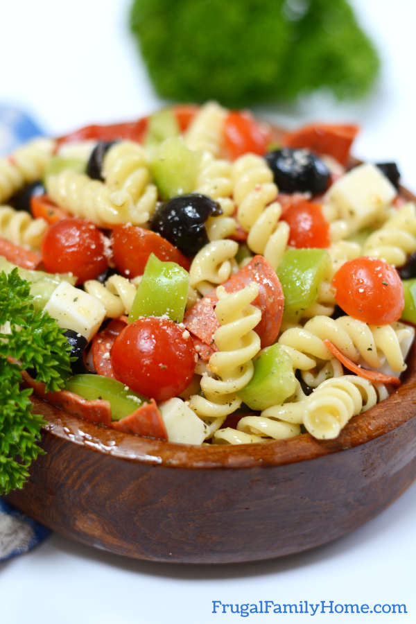 Italian pizza salad in a bowl ready to eat.