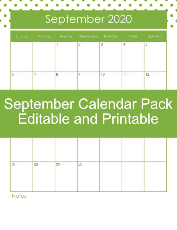 Free Editable September Calendar Pack Frugal Family Home