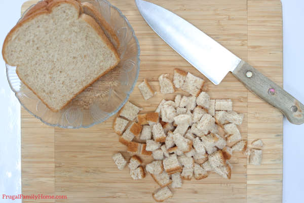 Cubed pieces of bread.