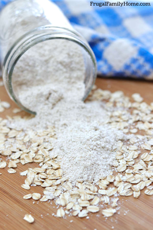 Homemade oatmeal flour in a jar
