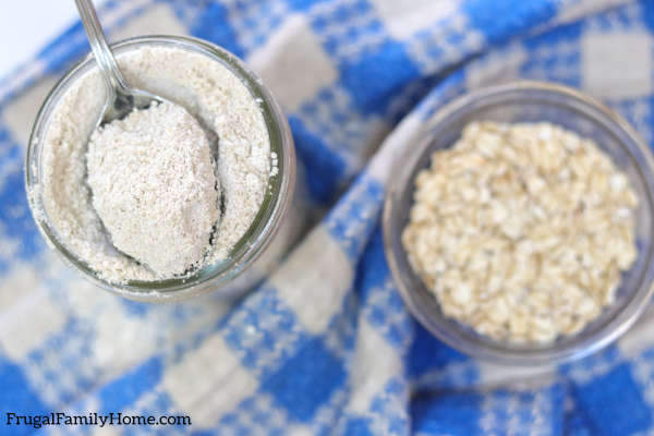 homemade oatmeal flour in a jar.