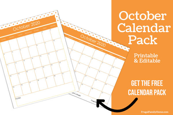 Free Printable and Editable October Calendar Pack | Frugal Family Home