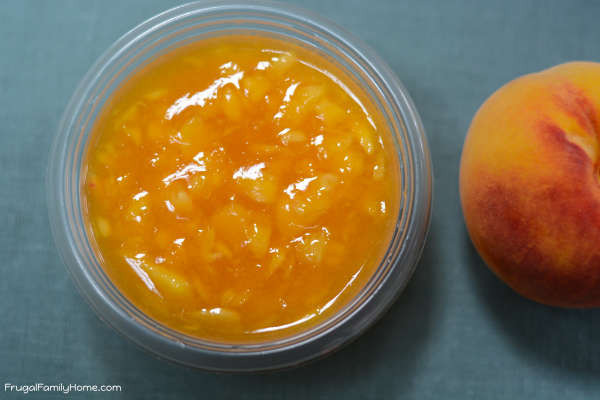 The peach jam ready for the freezer