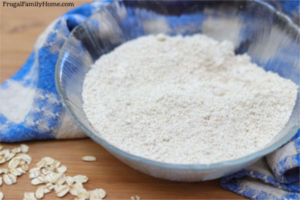 the homemade oat flour in a bowl