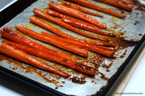 roasted carrots on the cookie sheet
