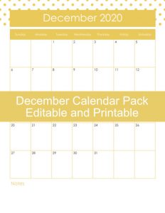 Free December Calendar Pack, Printable and Editable | Frugal Family Home