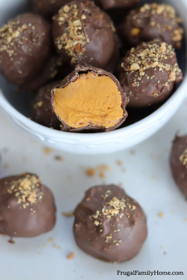 The butterscotch truffles in a bowl ready to serve.