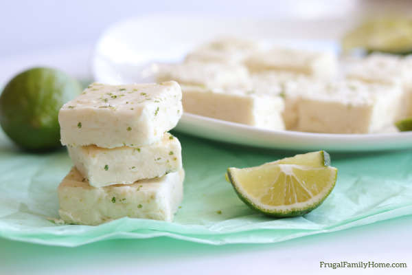 key limes with fudge next to them.