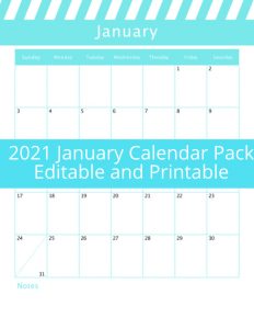 Free January Calendar Pack, Printable and Editable | Frugal Family Home