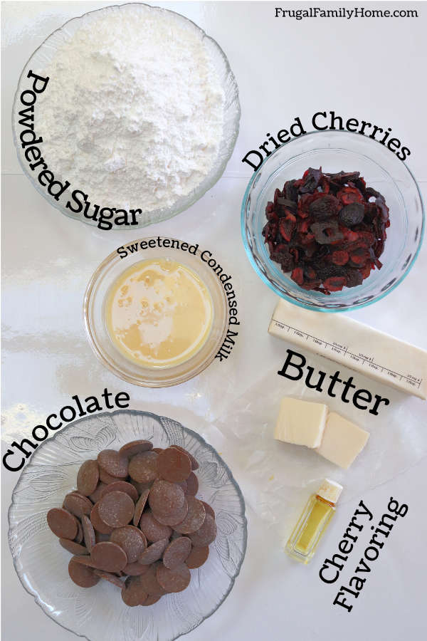 Ingredients needed for cherry chocolates