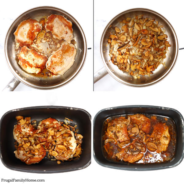 Step by step instructions for cooking smothered pork chops.