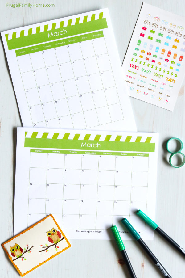 Editable and Printable March Calendar Pack