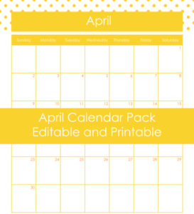 Free April Printable Calendar Pages, Edit before You Print