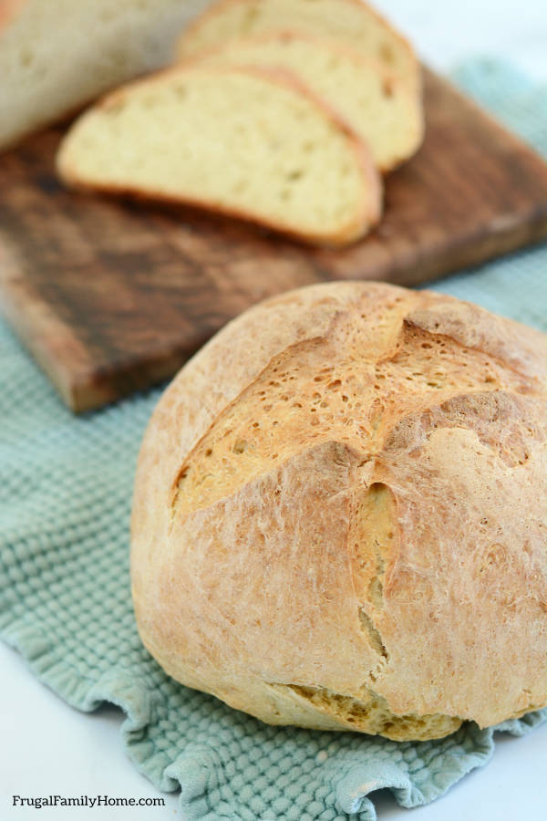 A ball loaf of homemade bread.