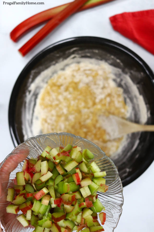 Add the rhubarb to the batter