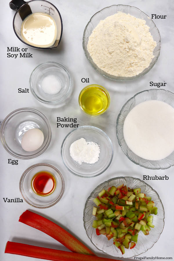 Ingredients for rhubarb bread