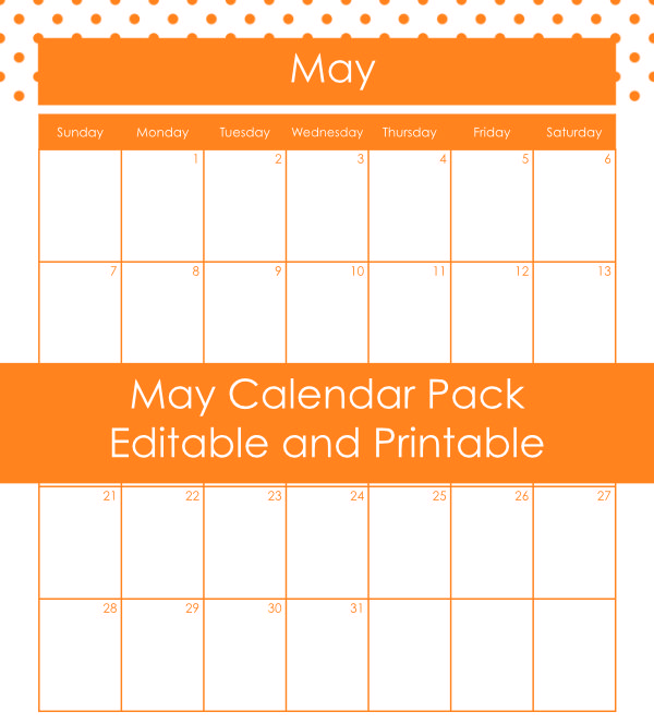 May calendar page to print