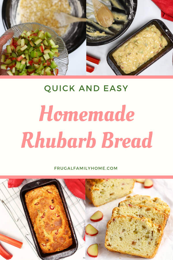 4 steps in photos for making rhubarb bread