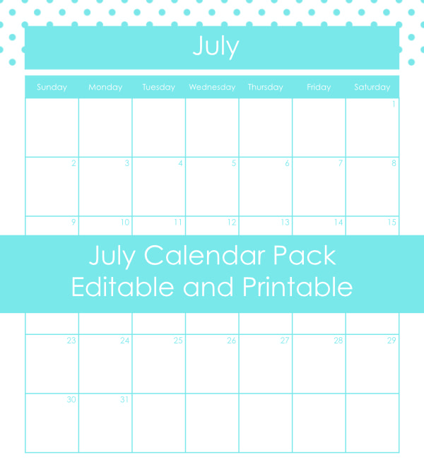 Printable July calendars