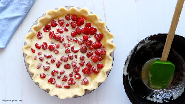 the raspberry custard pie, ready to bake.