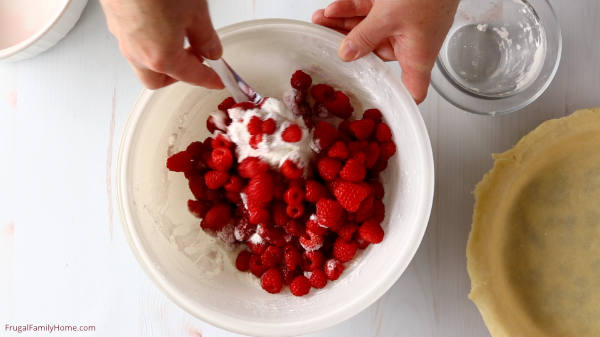Making the raspberry pie filling