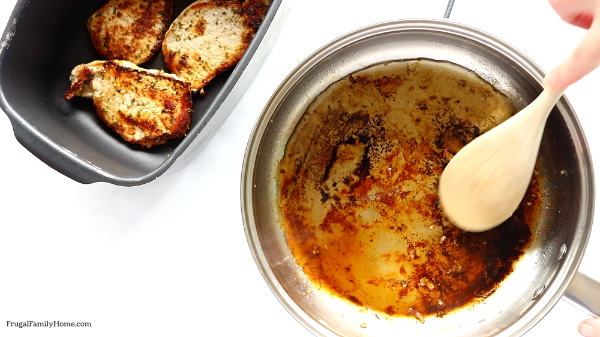 making the pan sauce in the skillet for the pork chops.