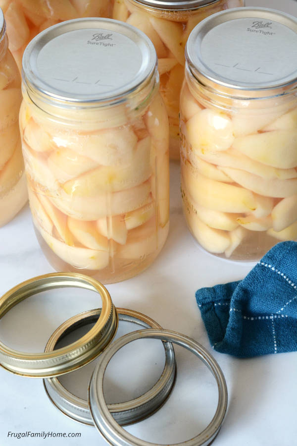 Canned pears with rings removed.