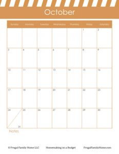 Free Printable and Editable October Calendar Pack - Frugal Family Home