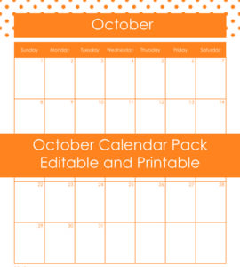 Free Printable and Editable October Calendar Pack | Frugal Family Home