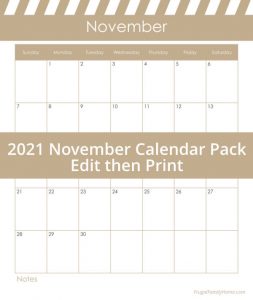 Free November Calendar Pack, Edit and Print - Frugal Family Home