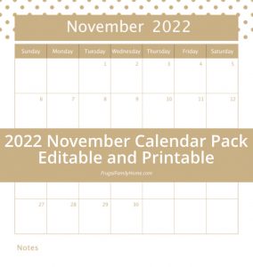Free November Calendar Pack, Edit and Print | Frugal Family Home