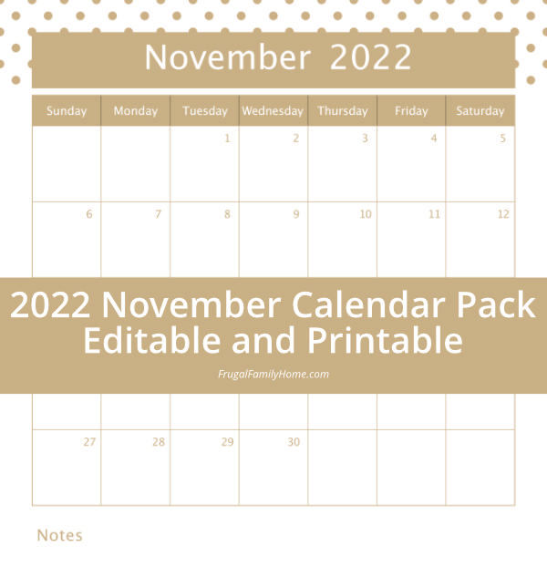 November Calendar Pack for 2022